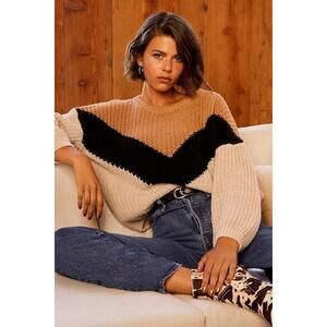 Lulus Autumn Leaves Tan, Orange & Black Multi Chevron Stripe Knit Sweater